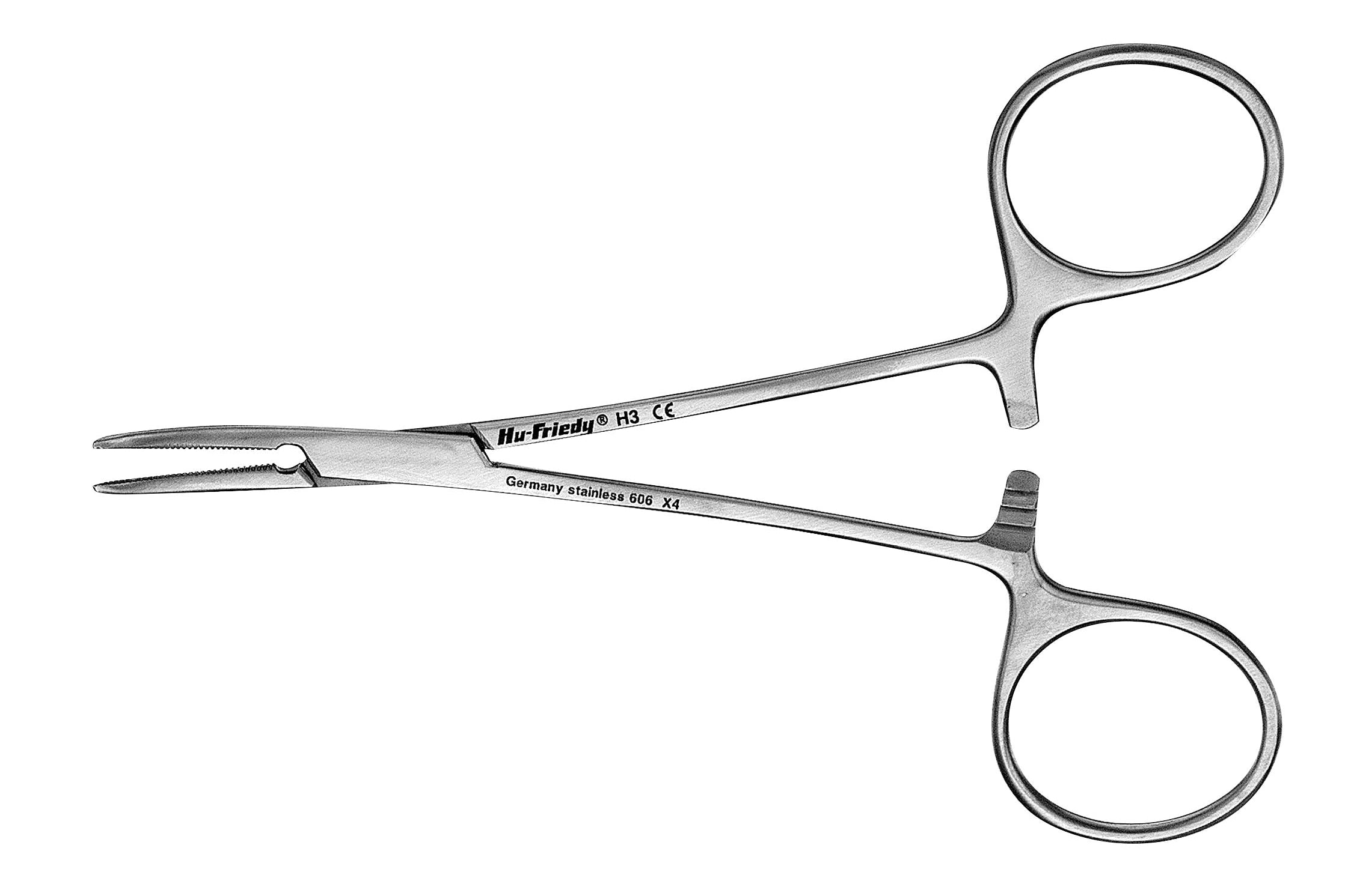 The image displays Hu-Friedy Mosquito Hemostats by Hu-Friedy—stainless steel, featuring finger rings and a locking mechanism, ideal for small-vessel clamping in medical or surgical procedures, shown on a white background.
