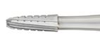 Close-up of an SS White HP Round-End Cross-Cut Long Tapered Fissure Carbide Bur (Sterile, 1702L/1703L, Pkg/10), a precision instrument with a grooved tip designed for procedures like bone removal.