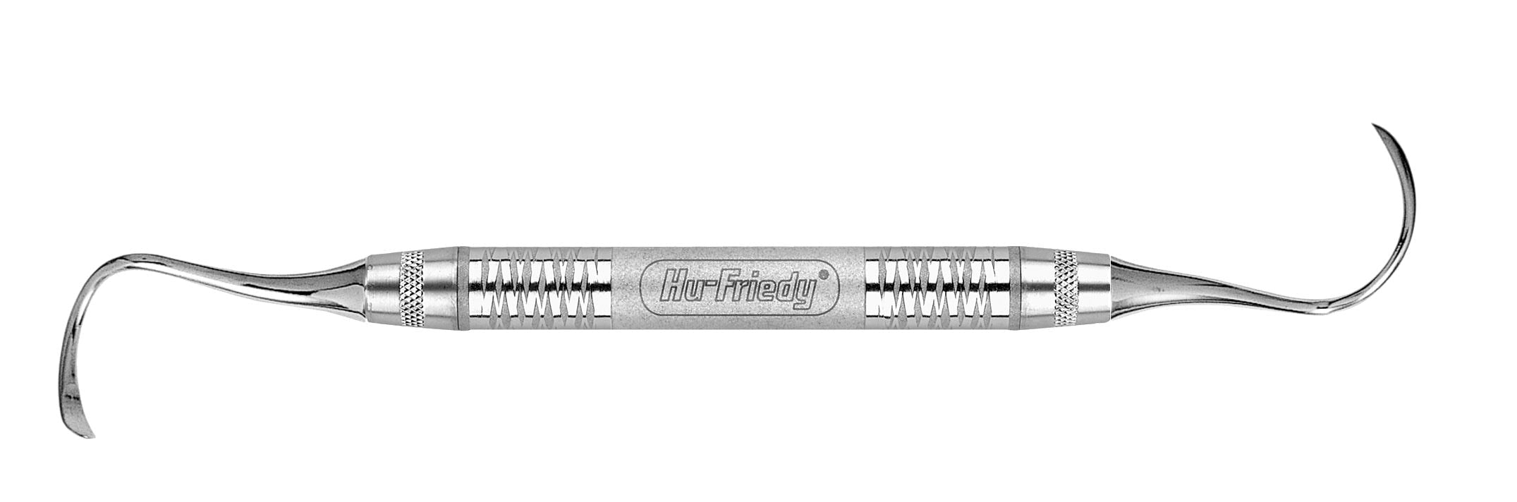The Hu-Friedy #710 Sinus Curettes is a stainless steel dental instrument for sinus lift procedures, featuring two curved, pointed ends and a textured, non-slip handle from Hu-Friedy.