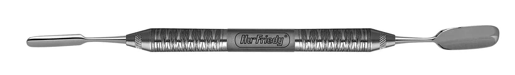 The Hu-Friedy Palti Bone Graft Scoop with #6 handle is a double-ended stainless steel dental tool featuring flat, rounded tips on both ends, designed for precise placement of bone graft material during dental procedures.