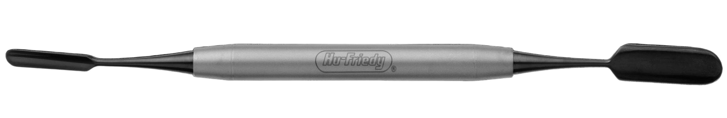 The Hu-Friedy Palti Bone Graft Scoops feature double-ended flat, rounded blades and a cylindrical handle engraved with Hu-Friedy, designed for bone graft transfer in regenerative procedures.