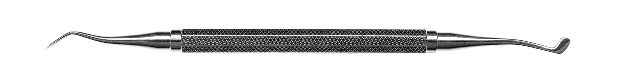 The Hu-Friedy #3 ZINGHEIM PERIOSTEAL is a double-ended stainless steel dental tool with a textured grip, featuring a curved pick and flat angled blade, shown on a white background.