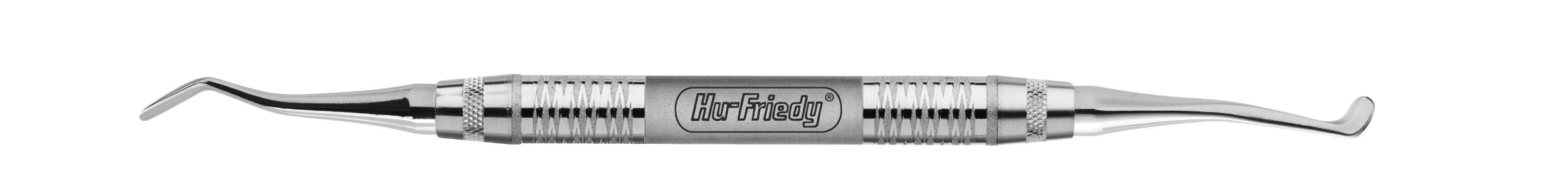 The Hu-Friedy Zingheim Implant Surgery & Abutment Periosteals features dual curved tips and ridged handles for grip, with "Hu-Friedy" engraved on the center—ideal for regenerative and implant procedures.