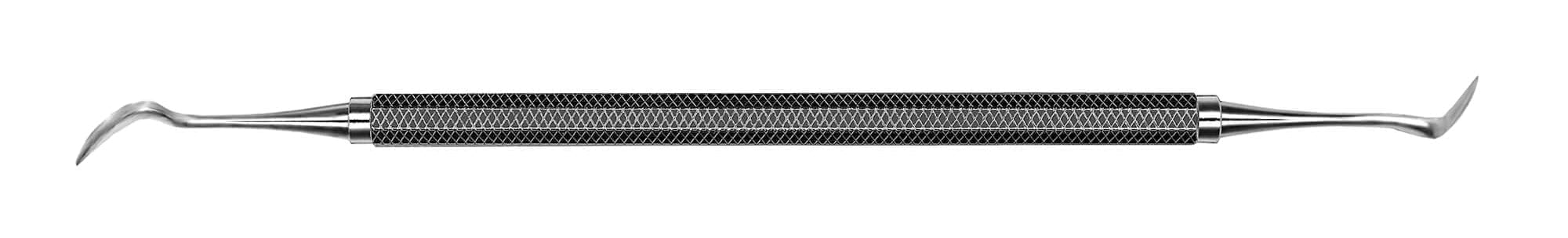 The Hu-Friedy Crane-Kaplan Knives by Hu-Friedy are double-ended metal dental tools with a textured grip and curved, pointed tips on both ends, ideal for soft-tissue incision procedures, shown against a white background.