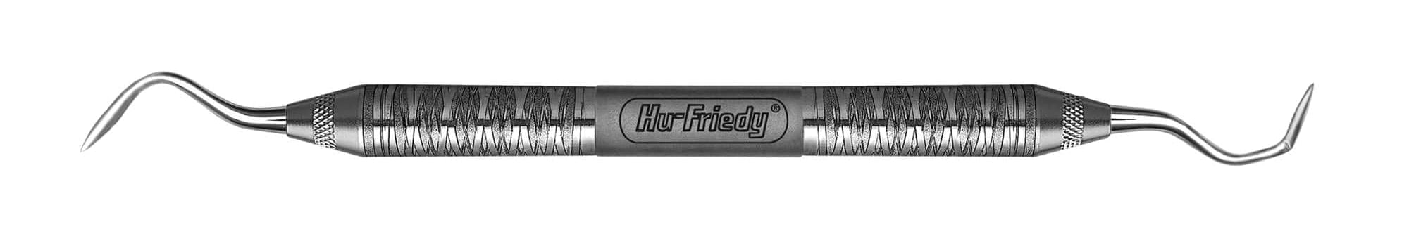 The Hu-Friedy Orban Knives, by Hu-Friedy, are metal dental tools with a textured grip and angled tips at both ends, designed for plaque removal and precise soft-tissue procedures.