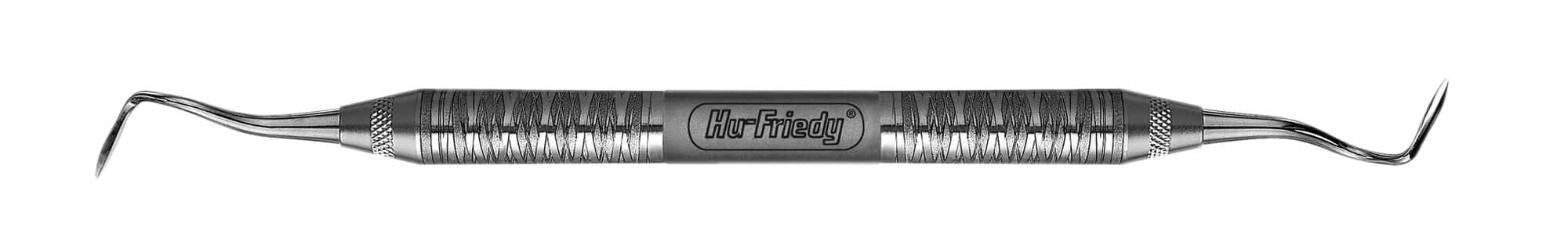 The Hu-Friedy Allen Orban Knives by Hu-Friedy are double-ended stainless steel dental instruments with angled tips and textured handles, designed for periodontal procedures such as examining or cleaning teeth.