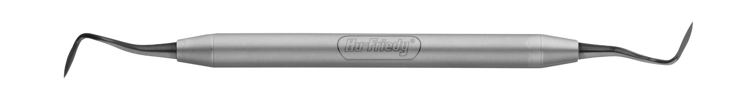 The Hu-Friedy Allen Orban 1/2 Knife by Hu-Friedy is a double-ended dental tool with a textured metal handle and curved, pointed tips, designed for cleaning, examination, and precise posterior access during dental procedures.