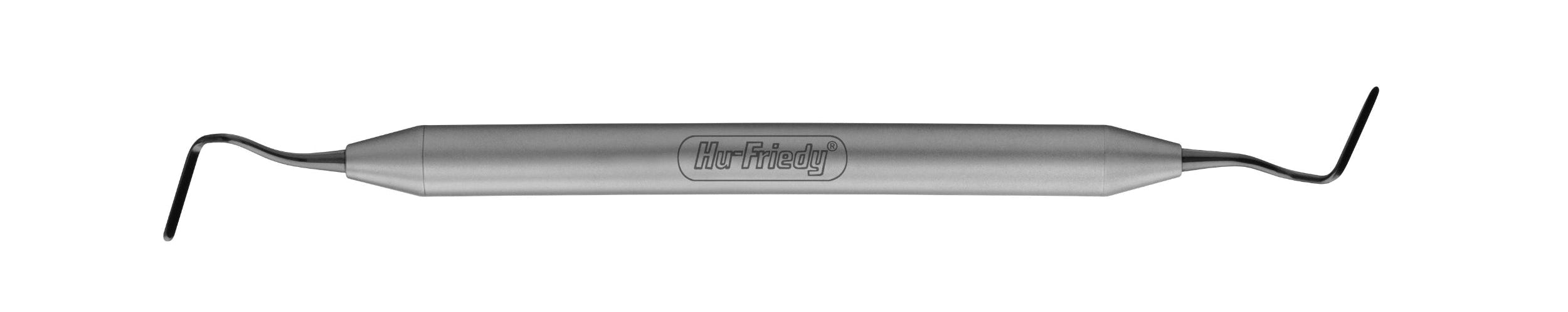 A Hu-Friedy Allen End-Cutting Intrasulcular Knife, a stainless steel dental instrument with angled tips on both ends, is shown on a white background. The handle displays "Mr. Fries" engraved on it.