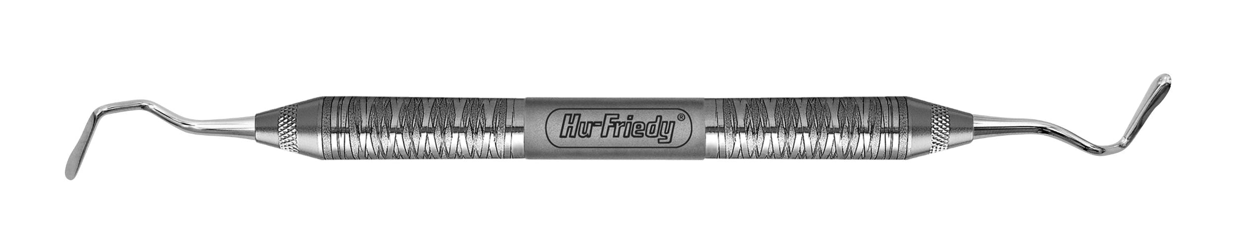 The Hu-Friedy 1/2 Dr Reddy Knives are stainless steel dental instruments with a textured grip and two angled, curved ends for soft-tissue procedures such as intrasulcular incisions. "Hu-Friedy" is engraved on the grip.