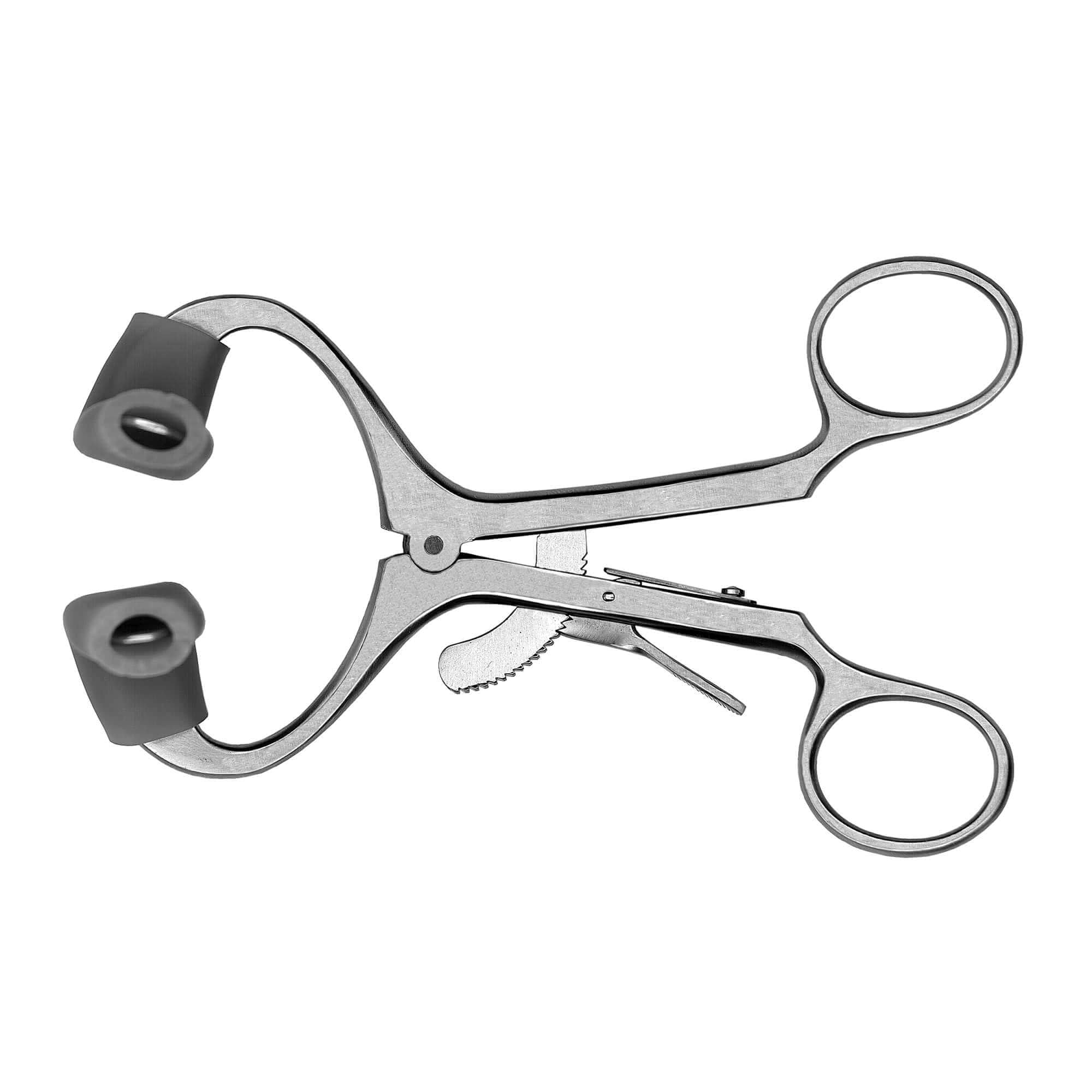 The Hu-Friedy Molt Mouth Gag, Child Size, is a stainless steel medical retractor with two holding loops and rubber-coated tips, designed for gentle tissue spreading during surgical procedures.