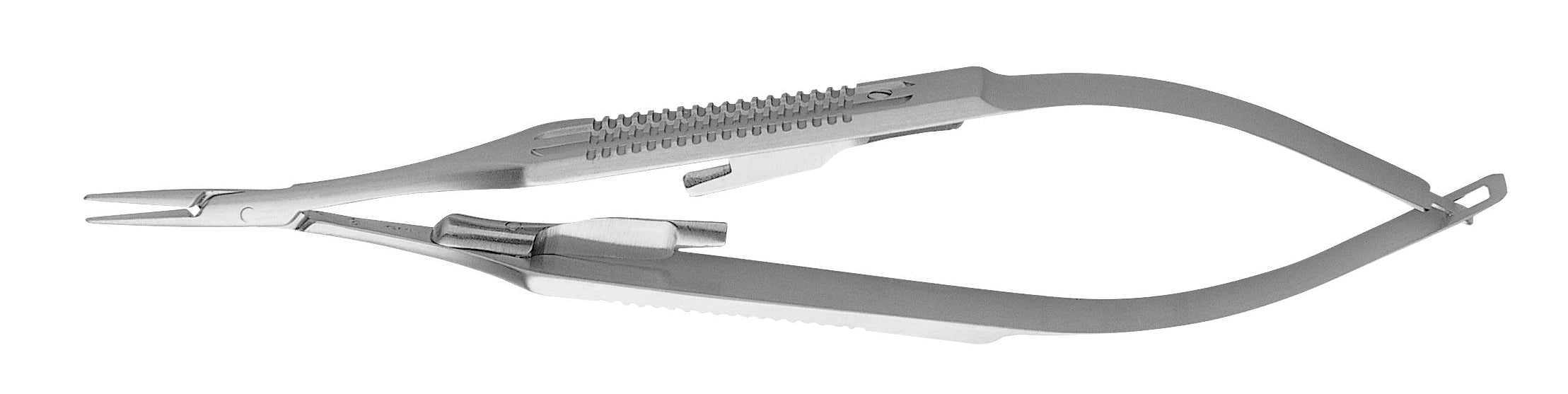 The Hu-Friedy Microsurgical Castroviejo Needle Holders feature a stainless steel build, spring handle, and textured grip for precise control in medical procedures.