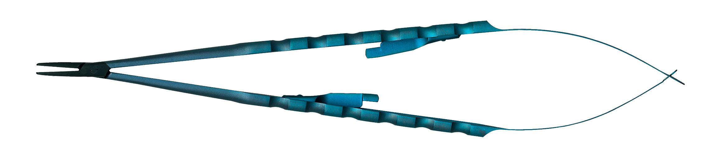 The Hu-Friedy Diamond Dusted Microsurgical Castroviejo Needle Holders feature blue spring handles, textured grips, and fine diamond-dusted beaks for secure needle holding during delicate microsurgical suturing.