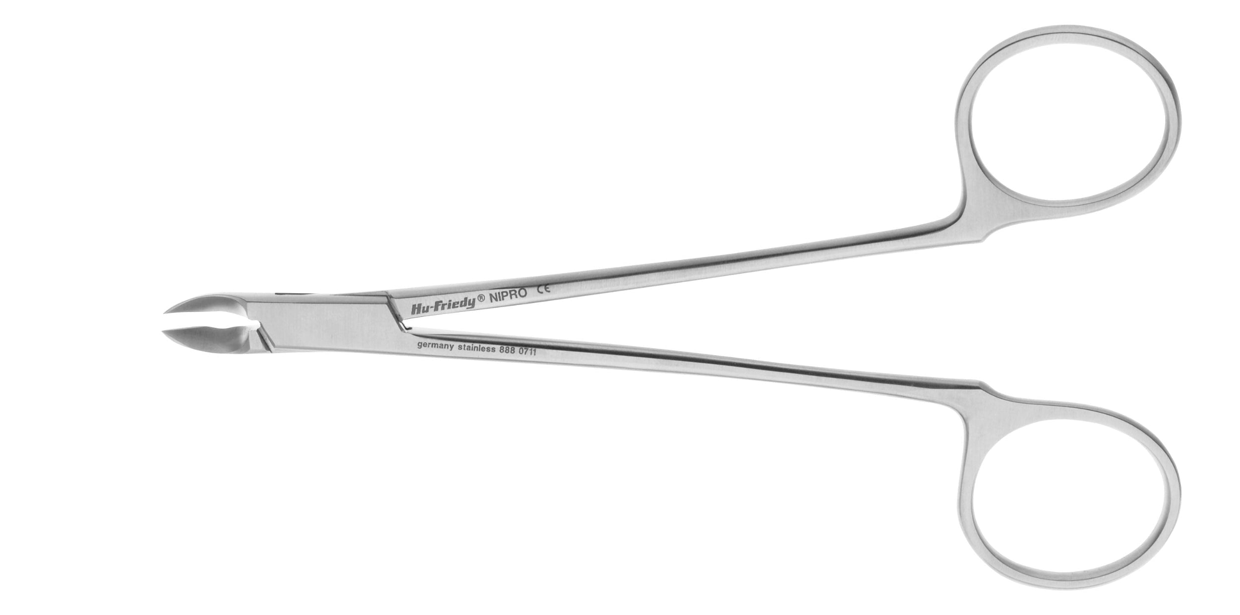 A Hu-Friedy Sugarman Nipro Tissue Nipper with curved blades and dual finger rings, displayed against a plain white background.