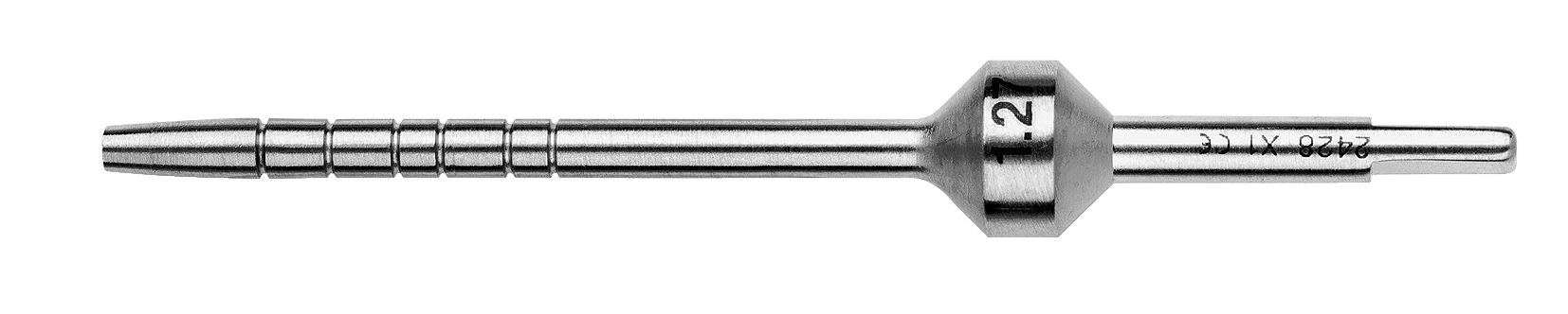 The Hu-Friedy Tapered Concave Tip Osteotome is a metal surgical instrument for oral and maxillofacial surgery, with a hexagonal grip, tapered concave tip on the left, flat notched end on the right, marked T-21. Brand: Hu-Friedy.