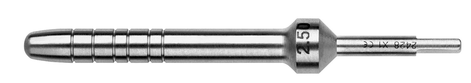 The Hu-Friedy Tapered Convex Tip Osteotomes are precision metal tools with cylindrical, ridged handles and narrow pointed tips; engraved interchangeable markings and numbers are near the base and shaft.