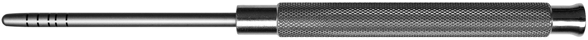 Close-up side view of the Hu-Friedy Palti Osteotome Chisels by Hu-Friedy, featuring a textured metal cylinder with a smooth handle, crosshatched grip pattern, and laser-etched depth markings on a white background.