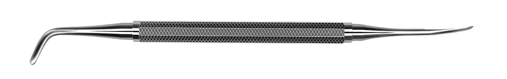The Hu-Friedy #12S Bennett Periosteal is a stainless steel surgical instrument with a textured handle, featuring one curved pointed tip and one straight pointed tip, shown isolated on a white background.