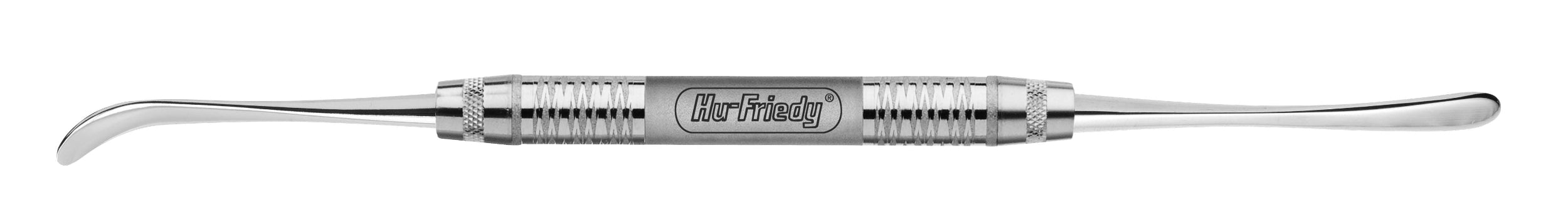 The Hu-Friedy Freer Periosteal Elevator, by Hu-Friedy, is a double-ended stainless steel instrument with curved tips and a textured center grip, used for mucoperiosteum retraction in oral surgery.