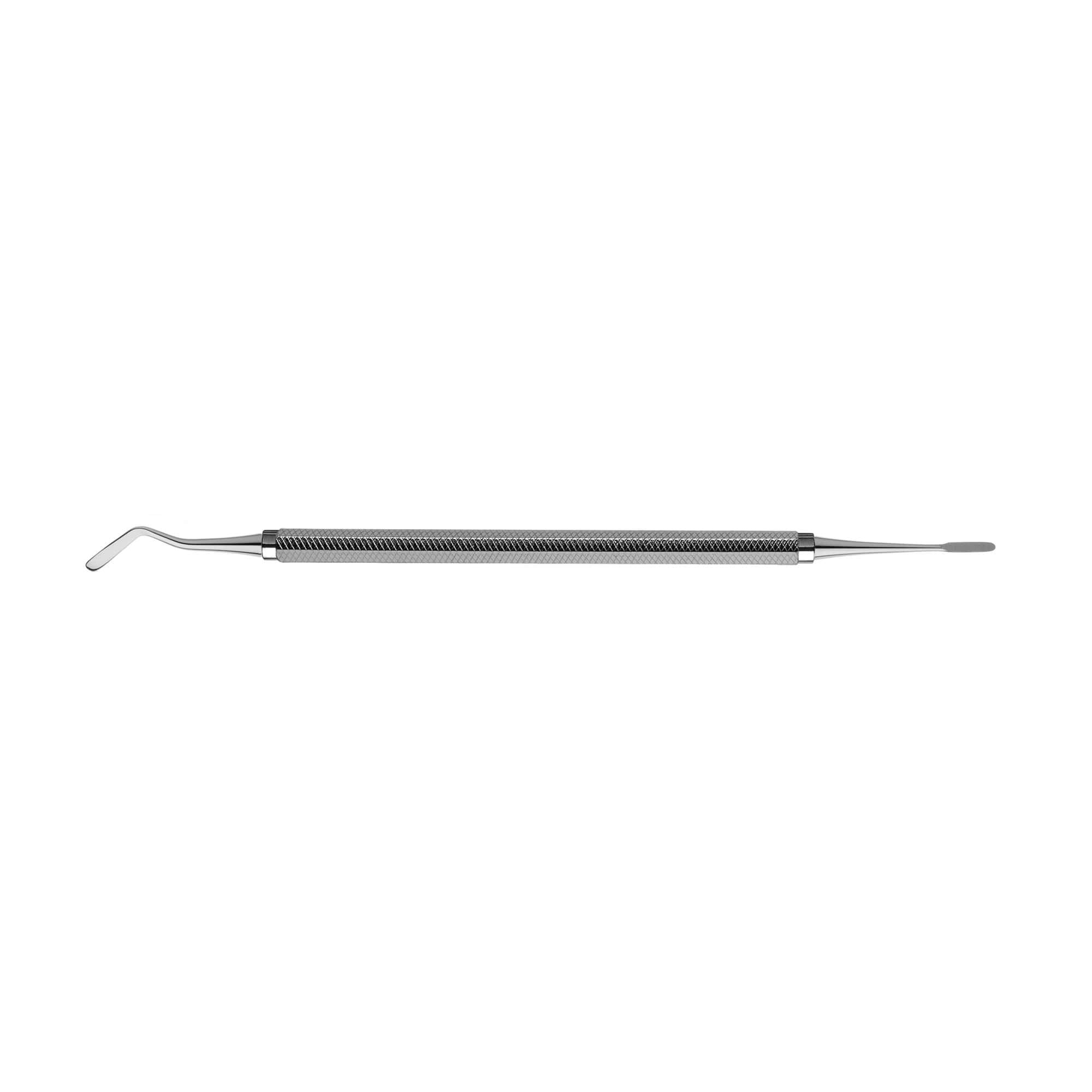 The Hu-Friedy #20 SICILIA PERIOSTEAL dental instrument, made of stainless steel with a textured handle, features a small flat spatula on one end and a curved pointed periosteal tip, shown on a white background.