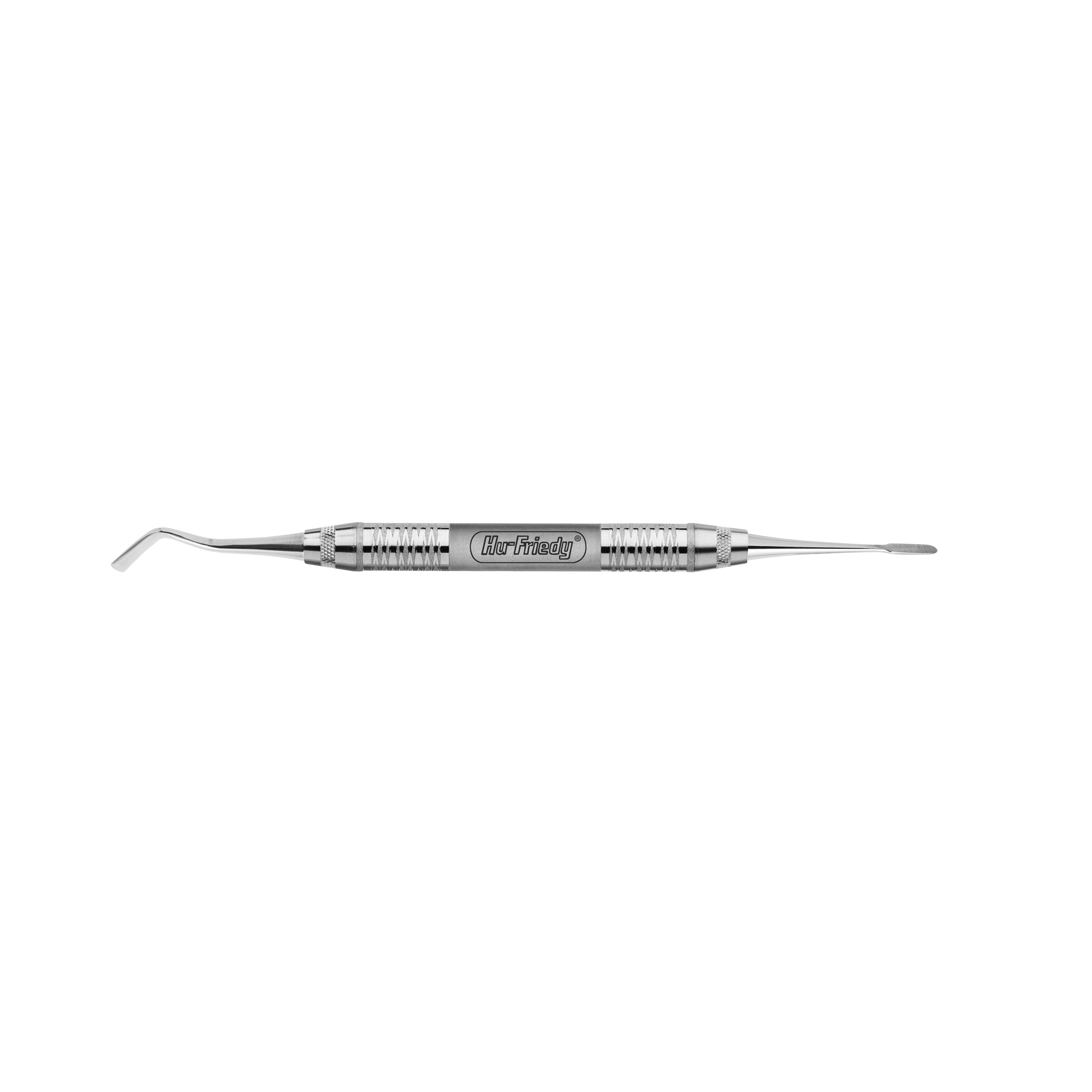 The Hu-Friedy #20 Sicilia Periosteal Elevator features a double-ended stainless steel design with an angled, bladelike tip for mucoperiosteal separation during periodontal flap surgery. The handle is textured and engraved with Dr. Fridy.