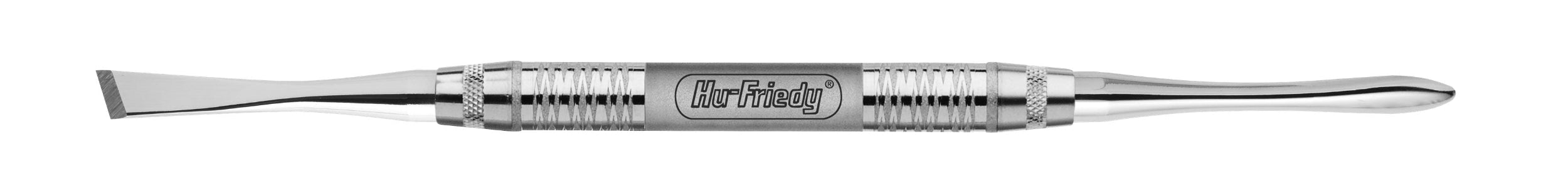 The Hu-Friedy 3 Mead Periosteal Elevator features a flat, angled tip and a rounded, ridged handle engraved with the Hu-Friedy logo—ideal for mucoperiosteum reflection in oral surgery.