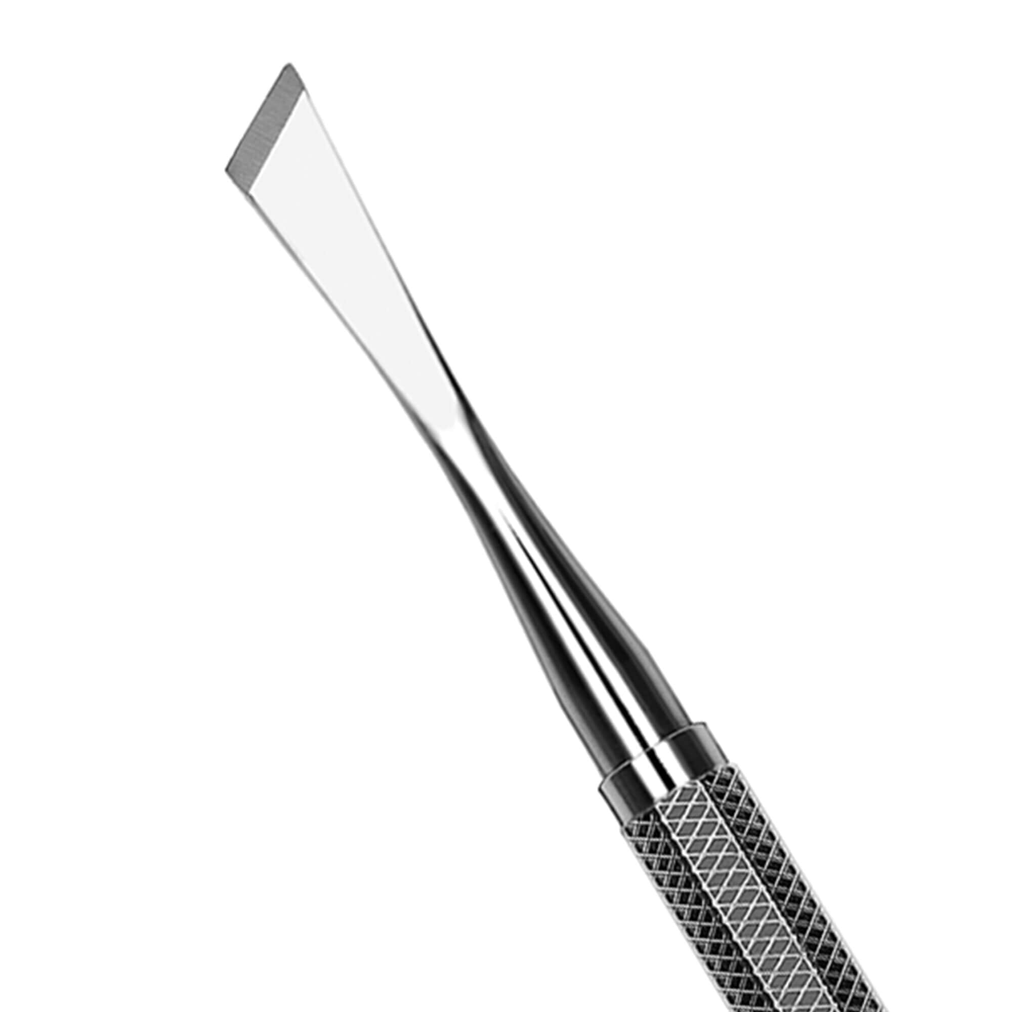 A close-up of a Hu-Friedy 3 Mead Periosteal Elevator, featuring a textured handle and flat, angled tip, similar to tools used in periodontal flap procedures and oral surgery.