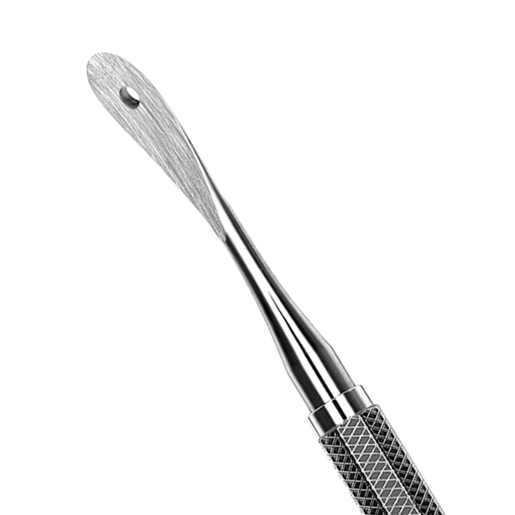 Close-up of the Hu-Friedy 9A Allen Periosteal Elevator by Hu-Friedy, featuring a stainless steel textured handle and a flat, oval scoop tip for soft-tissue management, shown against a white background.