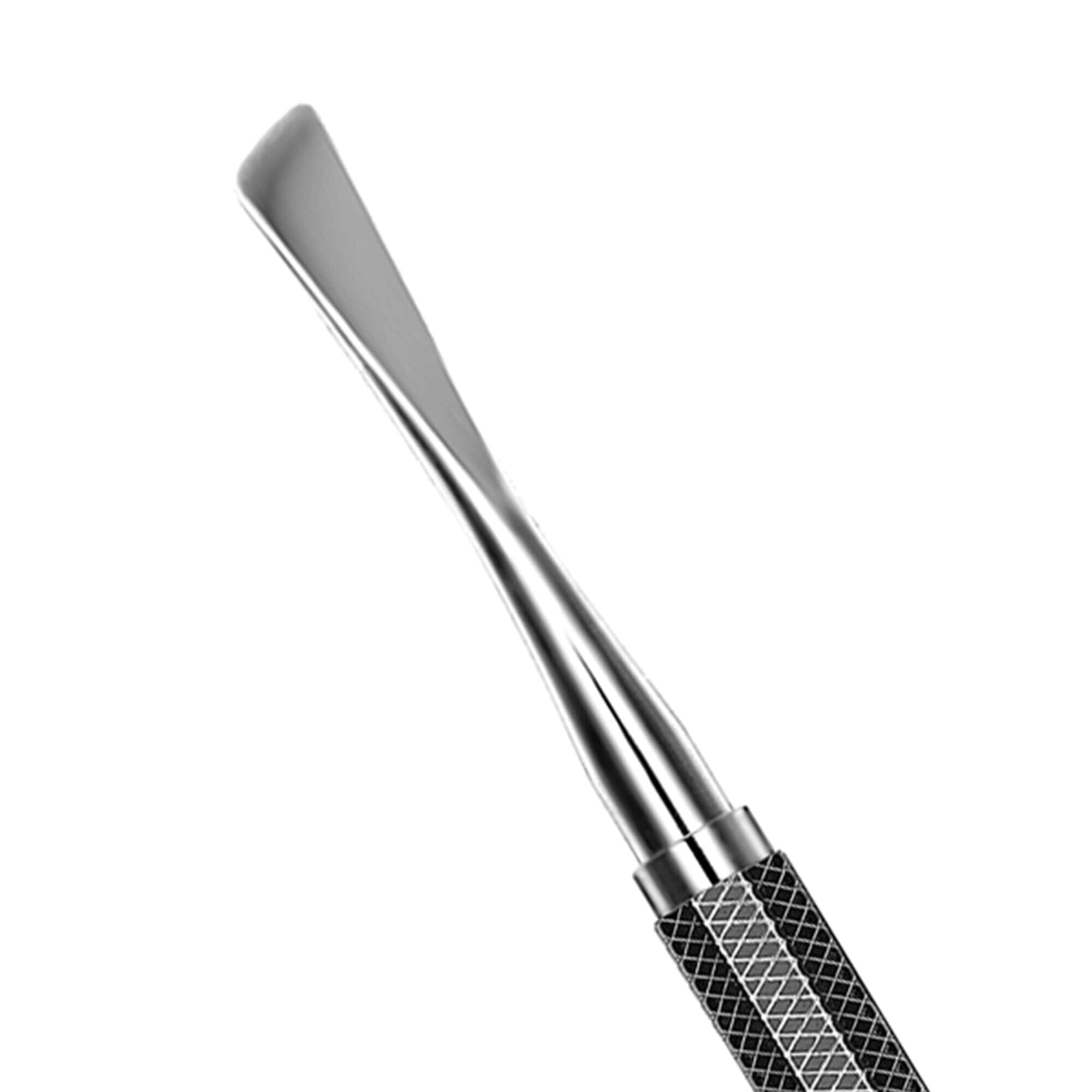 A close-up of a Hu-Friedy 9H Howard Periosteal Elevator—a metal oral surgery instrument with a flat, rounded tip and textured handle for mucoperiosteal reflection—by Hu-Friedy, isolated on a white background.