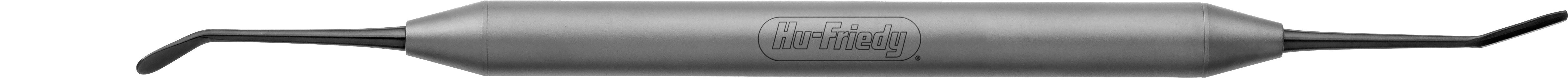 The Hu-Friedy Urban Mini-Me Periosteal Elevators by Hu-Friedy feature a metal handle and curved double-ended tips, making them ideal for dental microsurgical techniques such as implant placement.