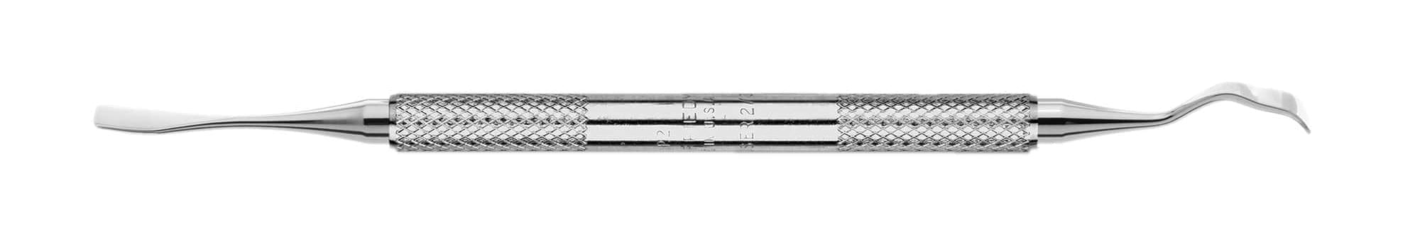 The Hu-Friedy S13K/TG Jovanovic Chisels by Hu-Friedy is a double-ended periodontal surgical instrument with a textured grip, a flat spatula tip on one end and a curved, pointed tip on the other, shown against a white background.