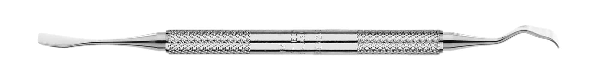The Hu-Friedy S13K/TG Jovanovic Chisels by Hu-Friedy is a surgical-grade stainless steel dental tool with flat, rounded, and curved pointed ends. Its textured handle ensures a firm grip, making it ideal for periodontal surgery.