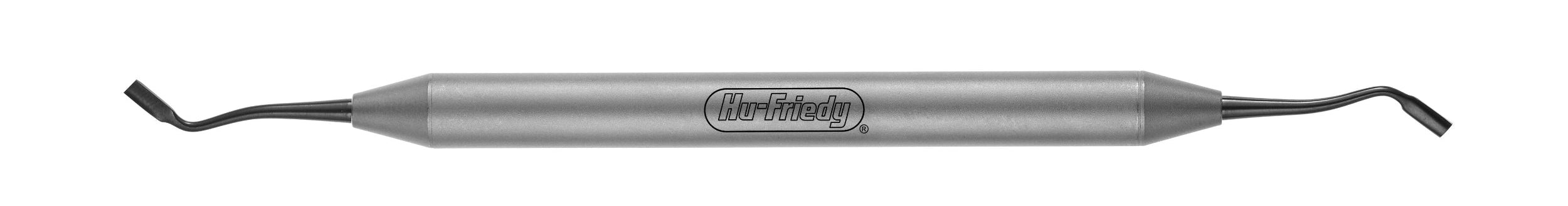The Hu-Friedy Rompen Pluggers, by Hu-Friedy, are double-ended dental instruments with angled tips and textured metal handles, used for contouring, shaping, or condensing bone grafts in implant procedures.