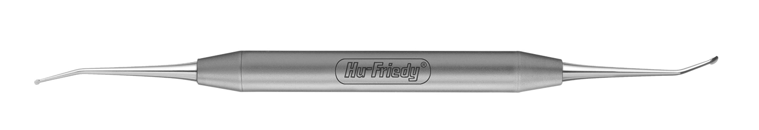 The Hu-Friedy Pink Matters Nanos Perio Knives are double-ended dental tools with slim metal handles and curved, pointed tips for precision tasks in procedures such as implant surgery or connective tissue grafting.