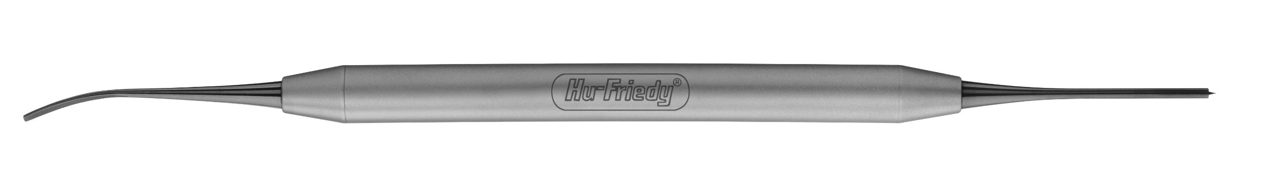 The Hu-Friedy PMPI Membrane Placement Instrument is a double-ended stainless steel tool with curved, slender tips, designed for precise membrane placement in guided bone regeneration or bone grafting procedures.