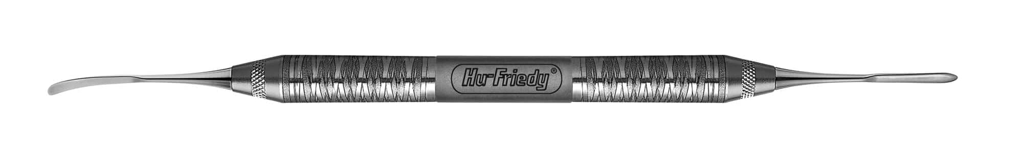 The Hu-Friedy Periosteal Allen Elevator is a double-ended surgical tool with a center textured grip and slim, curved metal tips on both ends, designed for dental procedures and displayed against a white background.