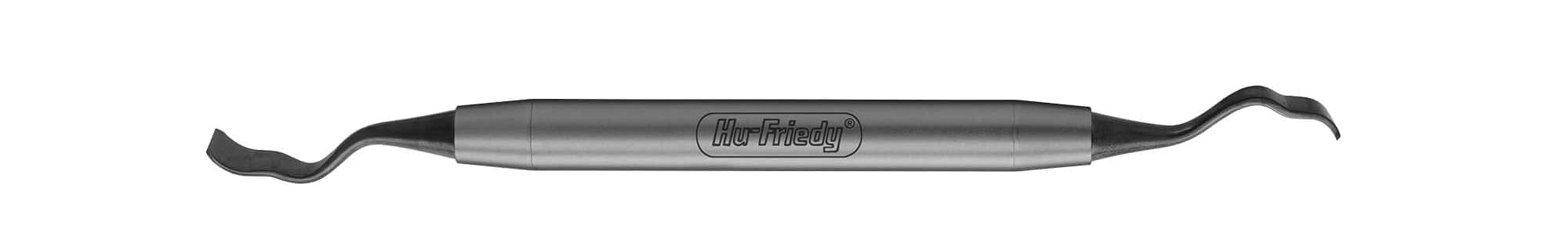 The Hu-Friedy Buser Modified Periodontal Chisel is a surgical-grade stainless steel dental instrument with curved, pointed, double-ended tips, ideal for dental procedures and similar to other periodontal chisels.