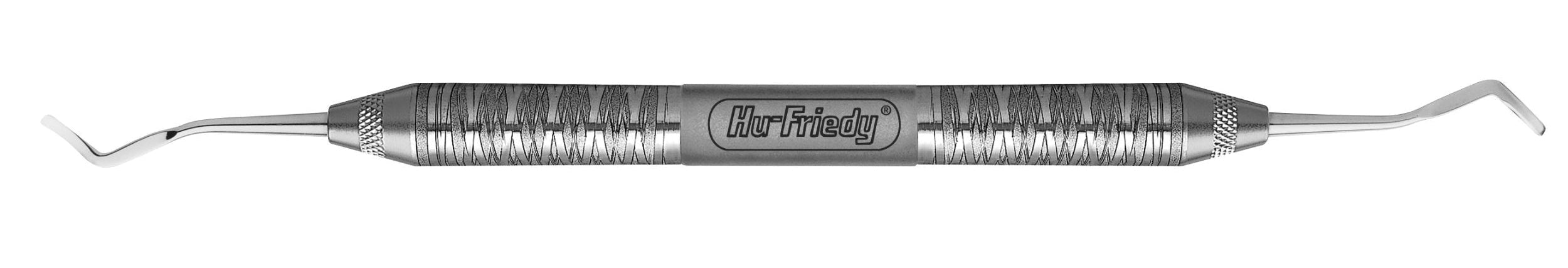 The Hu-Friedy Spahr Papilla Periosteal is a double-ended metal dental instrument with textured grips and curved tips, designed for gentle tissue manipulation, and engraved with the Hu-Friedy brand at the center.