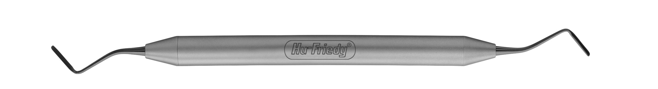 The Hu-Friedy Double-Ended Periotomes by Hu-Friedy feature a metal handle and angled flat and pointed tips, designed to gently sever the periodontal ligament for atraumatic tooth extraction.