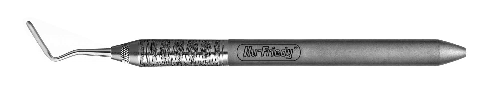 The Hu-Friedy PT 3/4/5 Single-Ended Periotomes feature a textured grip and thin, angled tip, making them ideal for atraumatic tooth extraction by gently severing the periodontal ligament.