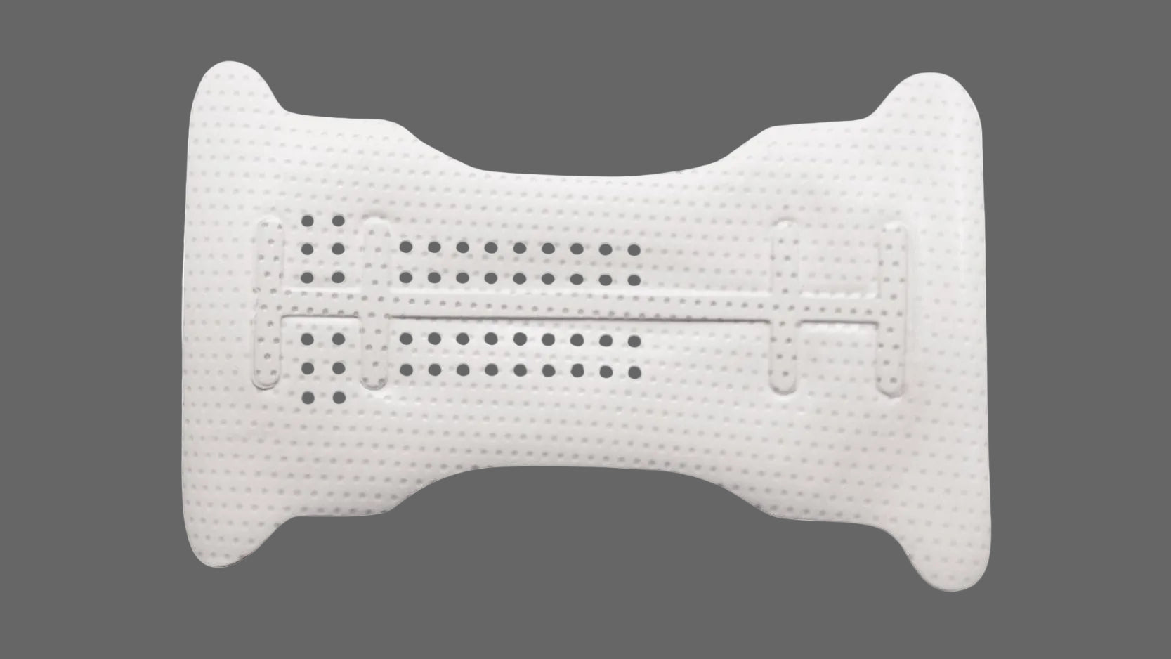The RPM™ Reinforced PTFE Mesh Membrane (Box/1) by Osteogenics, designed for ridge augmentation, appears on a gray background; its bone-shaped, perforated structure ensures ventilation and orthopedic support.