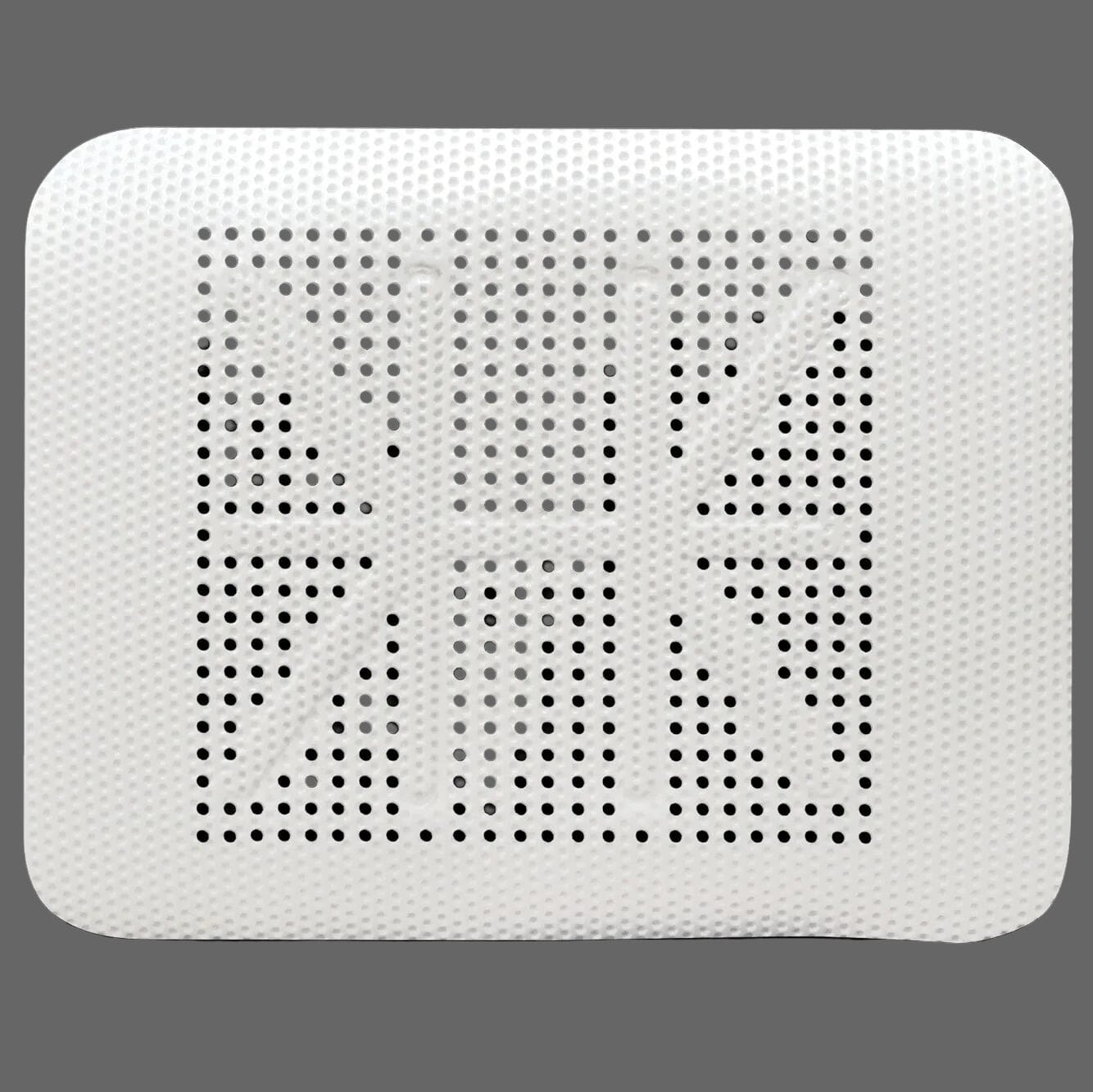 The Osteogenics RPM™ Reinforced PTFE Mesh Membrane (Box/1) is a white, rectangular membrane with rounded corners and a Union Jack–like perforation pattern, shown on a plain gray background.