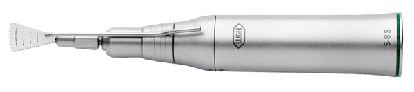 The W&H S-8S Sagittal Saw Handpiece by W&H features an angled, serrated-end attachment and appears in silver, displayed against a white background.