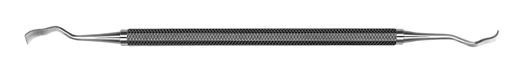 The Hu-Friedy 13K/13KL Surgical Chisels by Hu-Friedy feature double-ended, curved, pointed tips and a textured center grip, ideal for bone recontouring. Shown isolated on a white background.