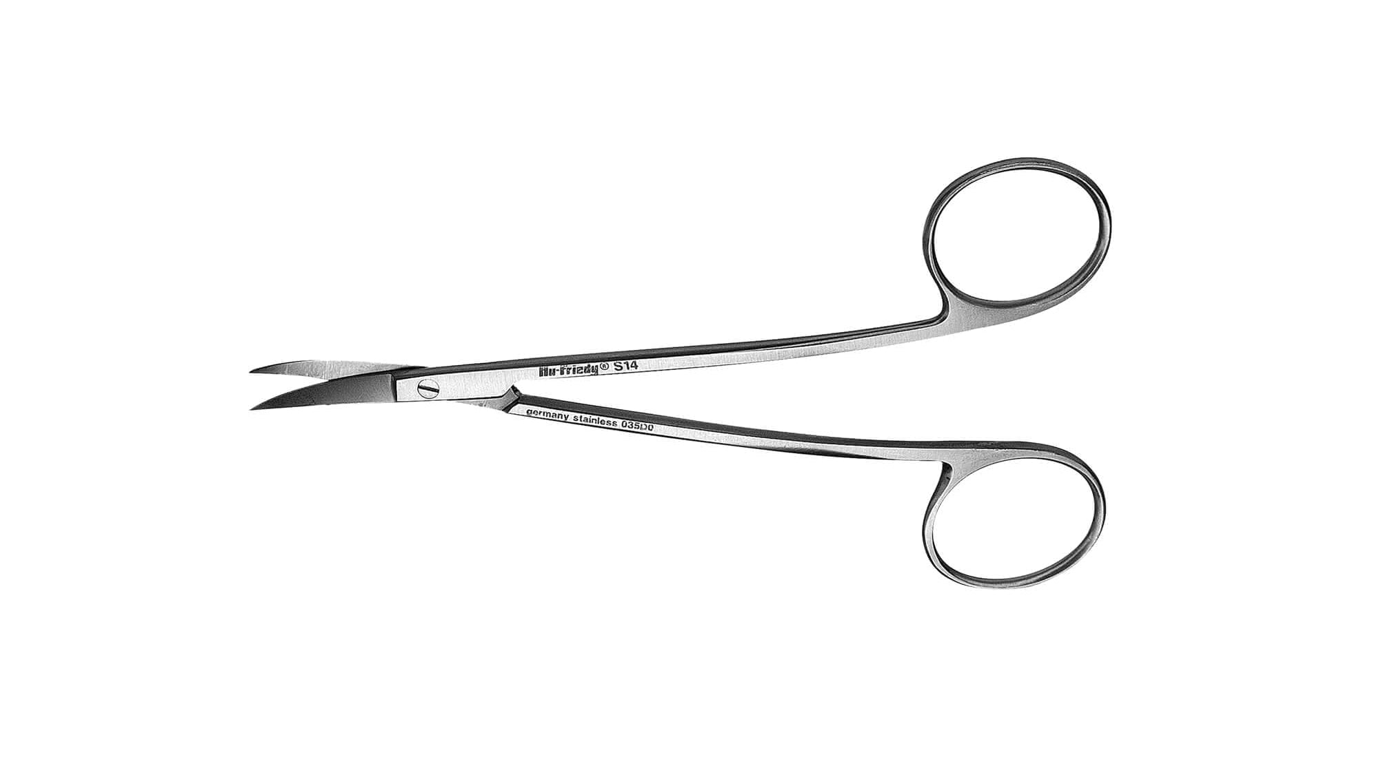 The Hu-Friedy LaGrange Scissors by Xemax, featuring double-curved stainless steel blades and finger rings, are shown against a white background. Available in three finishes.