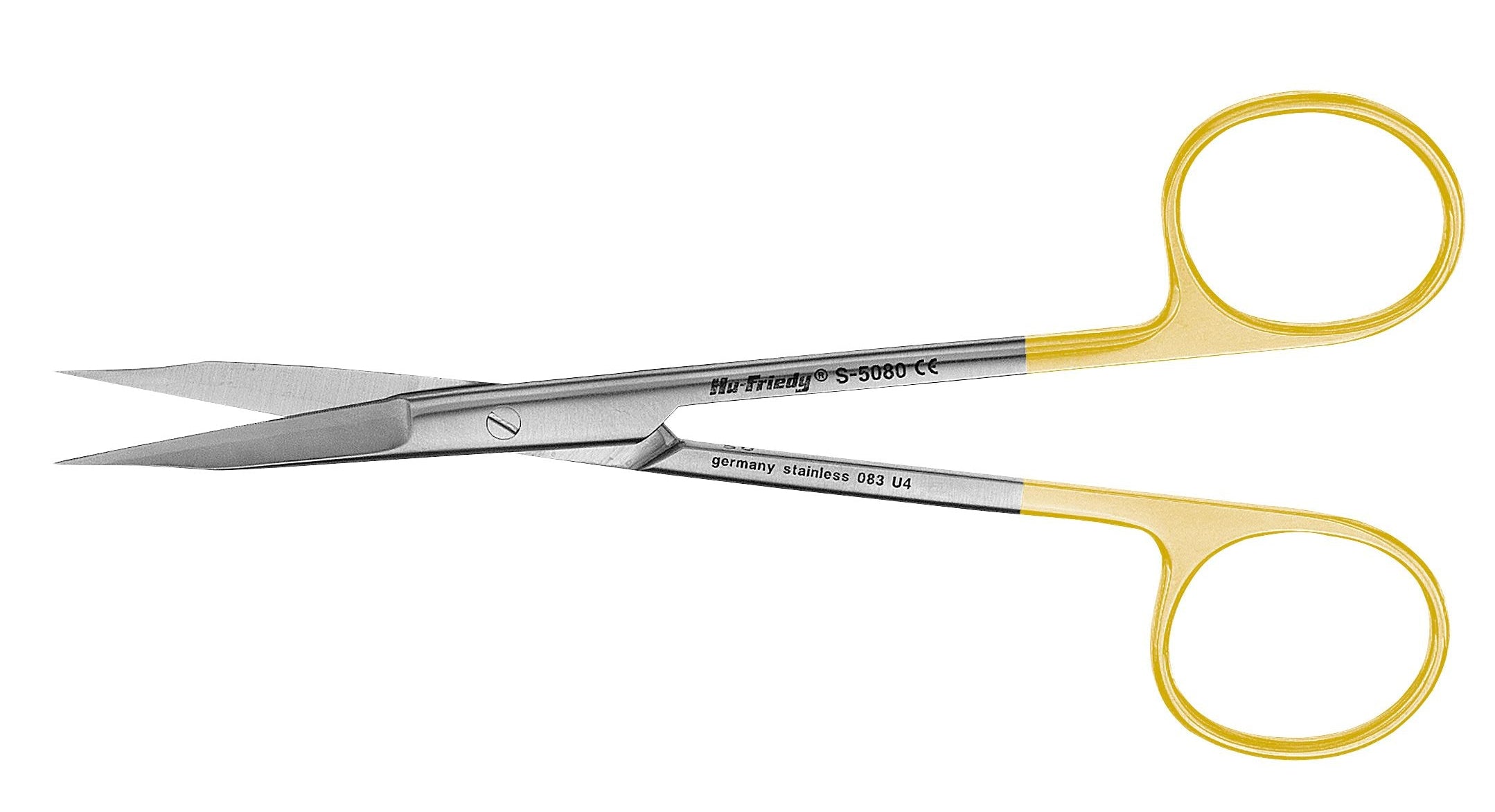 Hu-Friedy Goldman-Fox Scissors by Hu-Friedy feature stainless steel, sharp pointed blades and gold-colored finger loops for precise soft-tissue handling in oral surgery, shown against a white background.
