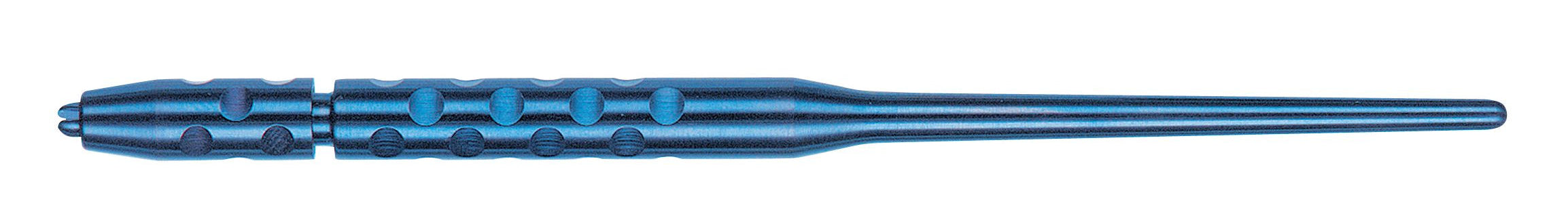 Hu-Friedy Titanium Mini Scalpel Handle, featuring an intricately textured geometric grip at the top and tapering to a fine point at the bottom.