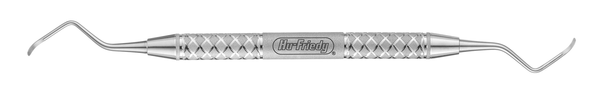 The Hu-Friedy Prichard PR 1/2 Periodontal Surgical Curettes are double-ended stainless steel instruments with angled, pointed tips and a textured grip, engraved with the Hu-Friedy brand—ideal for subgingival debridement.