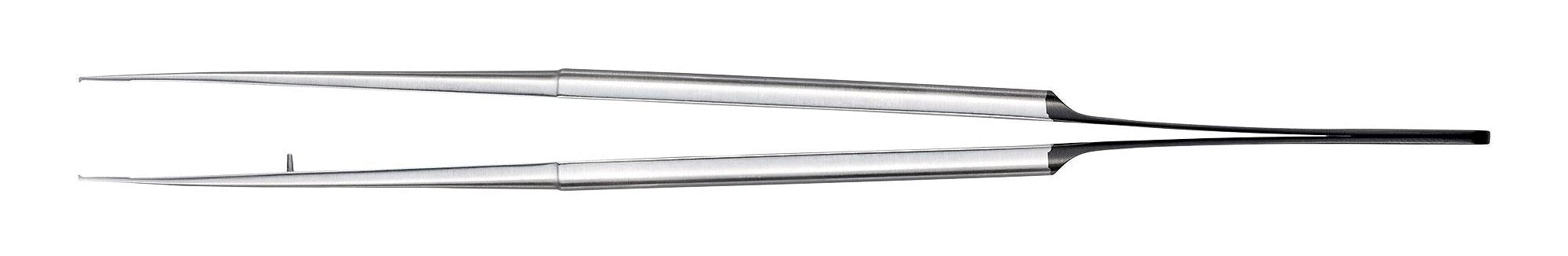 The Hu-Friedy Swiss Perio Microsurgical Tissue Pliers by Hu-Friedy are silver-colored, curved pliers with fine, pointed tips, designed for delicate soft-tissue handling in periodontal microsurgery and shown against a white background.