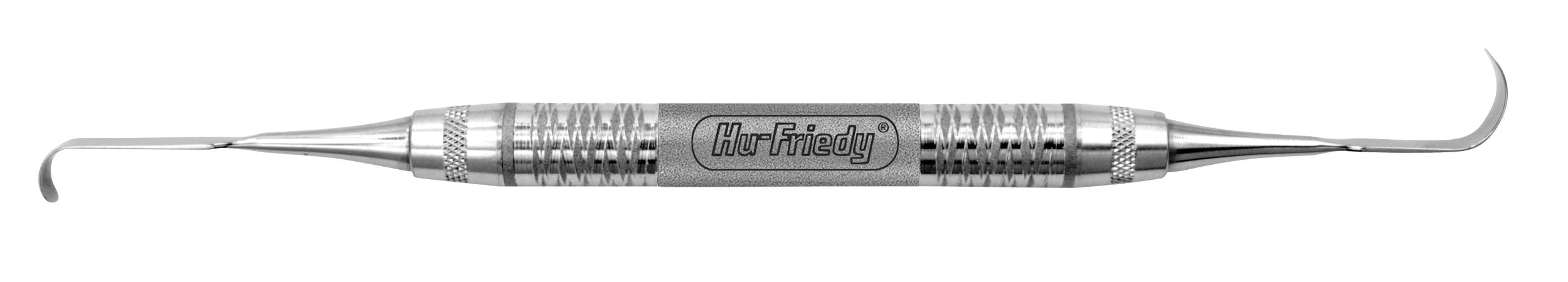 The Hu-Friedy Rompen Sinus Spatula is a double-ended tool with curved metal tips and a textured, engraved handle, designed for Schneiderian membrane elevation during maxillary sinus augmentation.