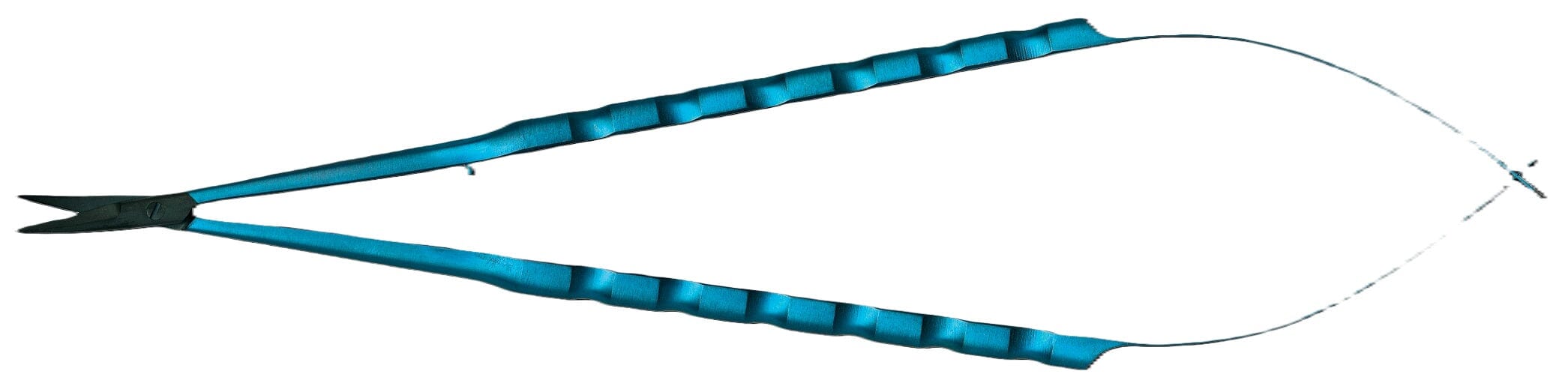The Hu-Friedy Castroviejo Microsurgical Scissors are blue, spring-loaded scissors with ribbed handles, designed for precision soft-tissue dissection and periodontal microsurgery.